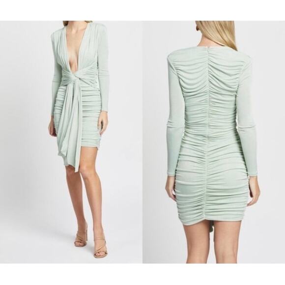 Misha Paola Plunge Dress in Sage Green Size 2 - Picture 1 of 6